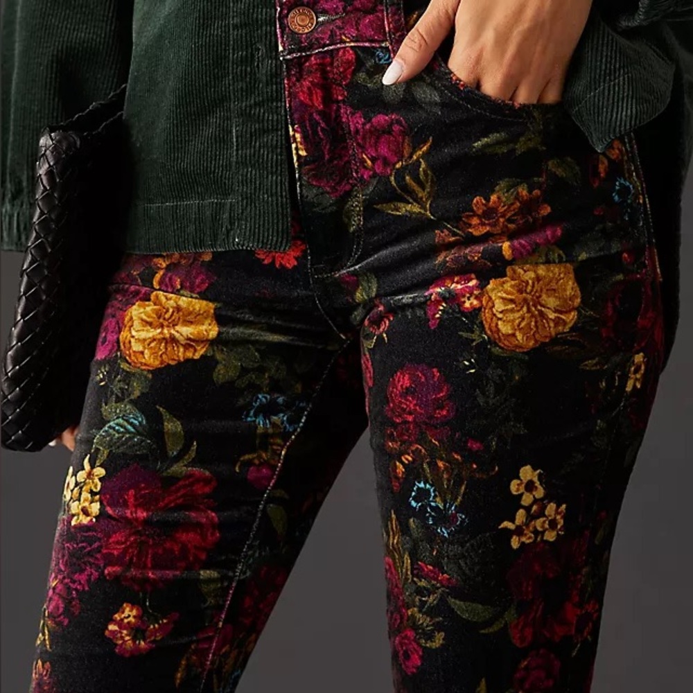 Anthropologie Pilcro Mid Rise Velvet Floral Skinny Jeans Size 28 Pants Black - Picture 4 of 11